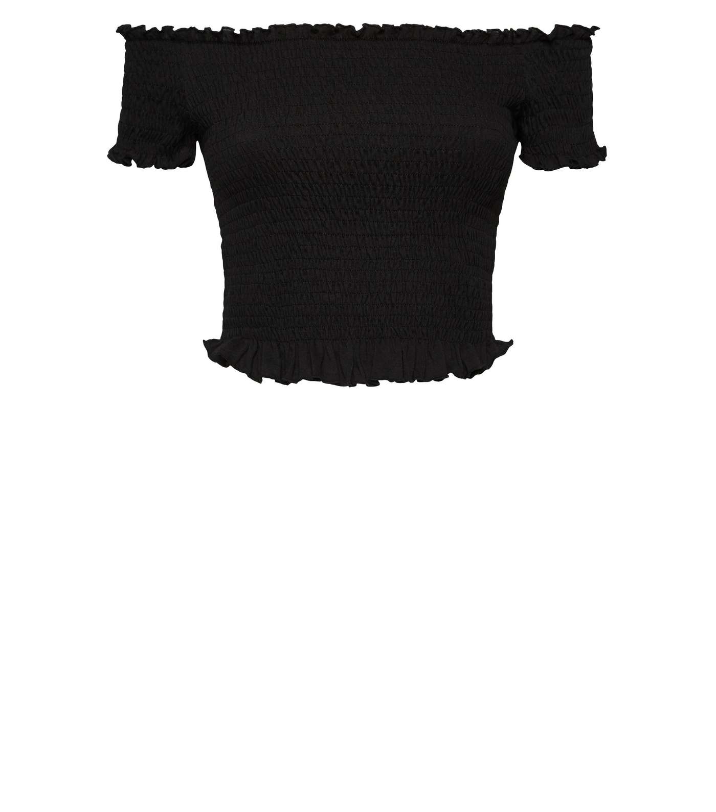 Black Shirred Frill Trim Bardot Top Image 4
