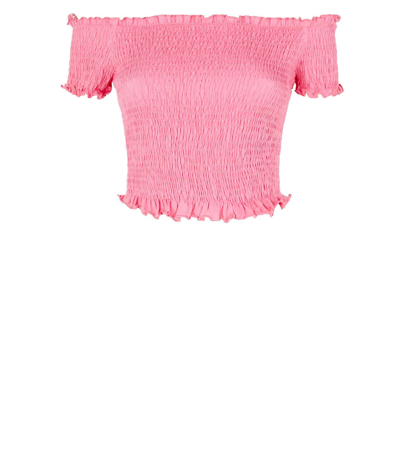 Bright Pink Shirred Frill Trim Bardot Top Image 4