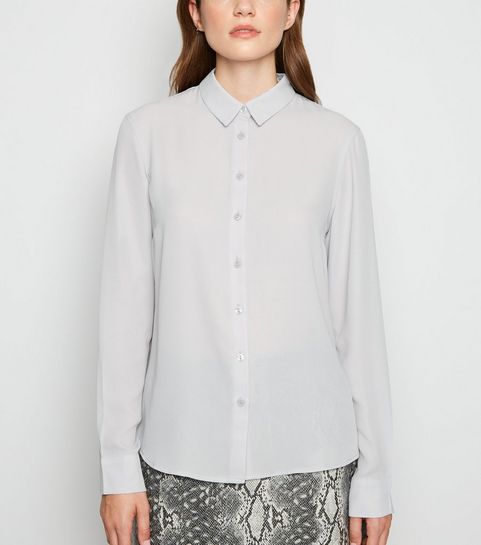 Grey Chiffon Long Sleeve Shirt