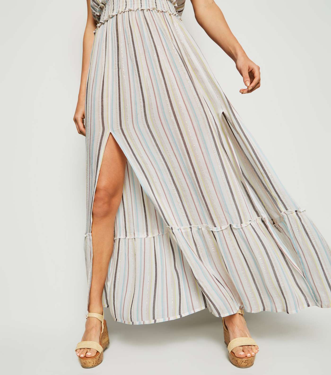 Cream Multi Stripe Beach Dress Image 3