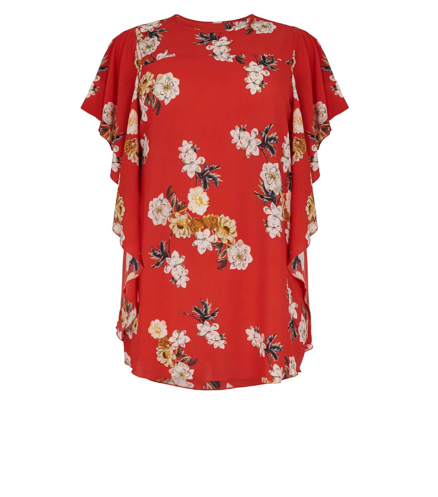 Mela Curves Red Floral Waterfall Sleeve Blouse Image 4