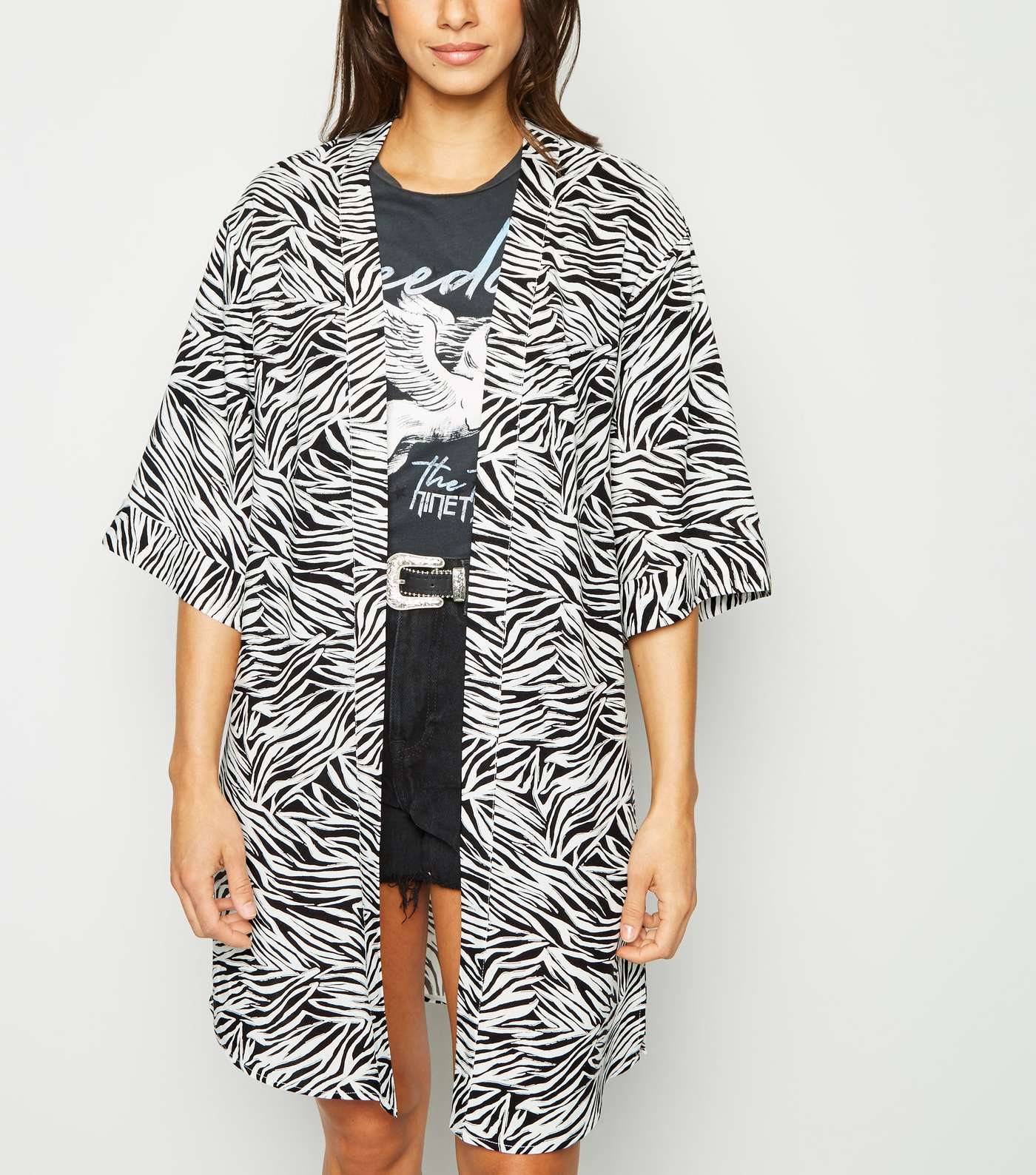 Black Zebra Print Kimono