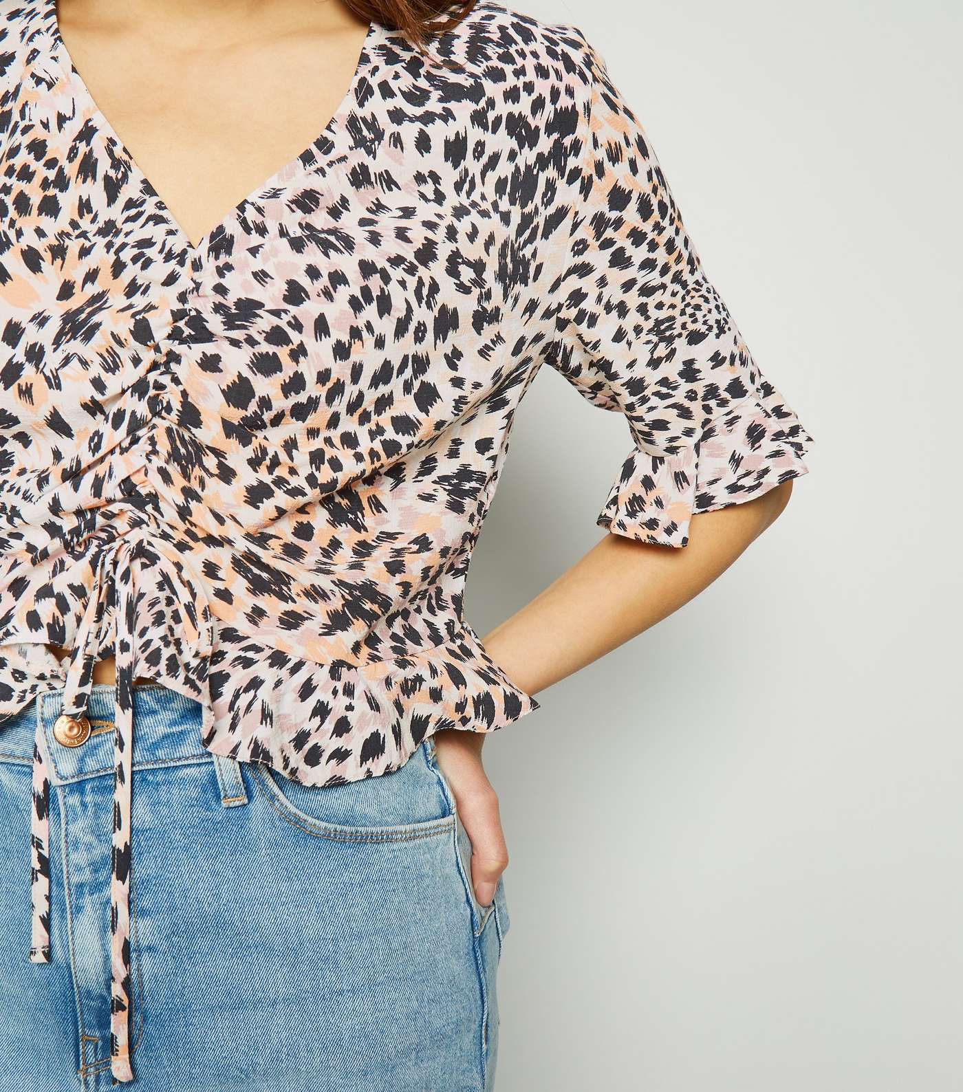White Leopard Print Ruched Front Top Image 5