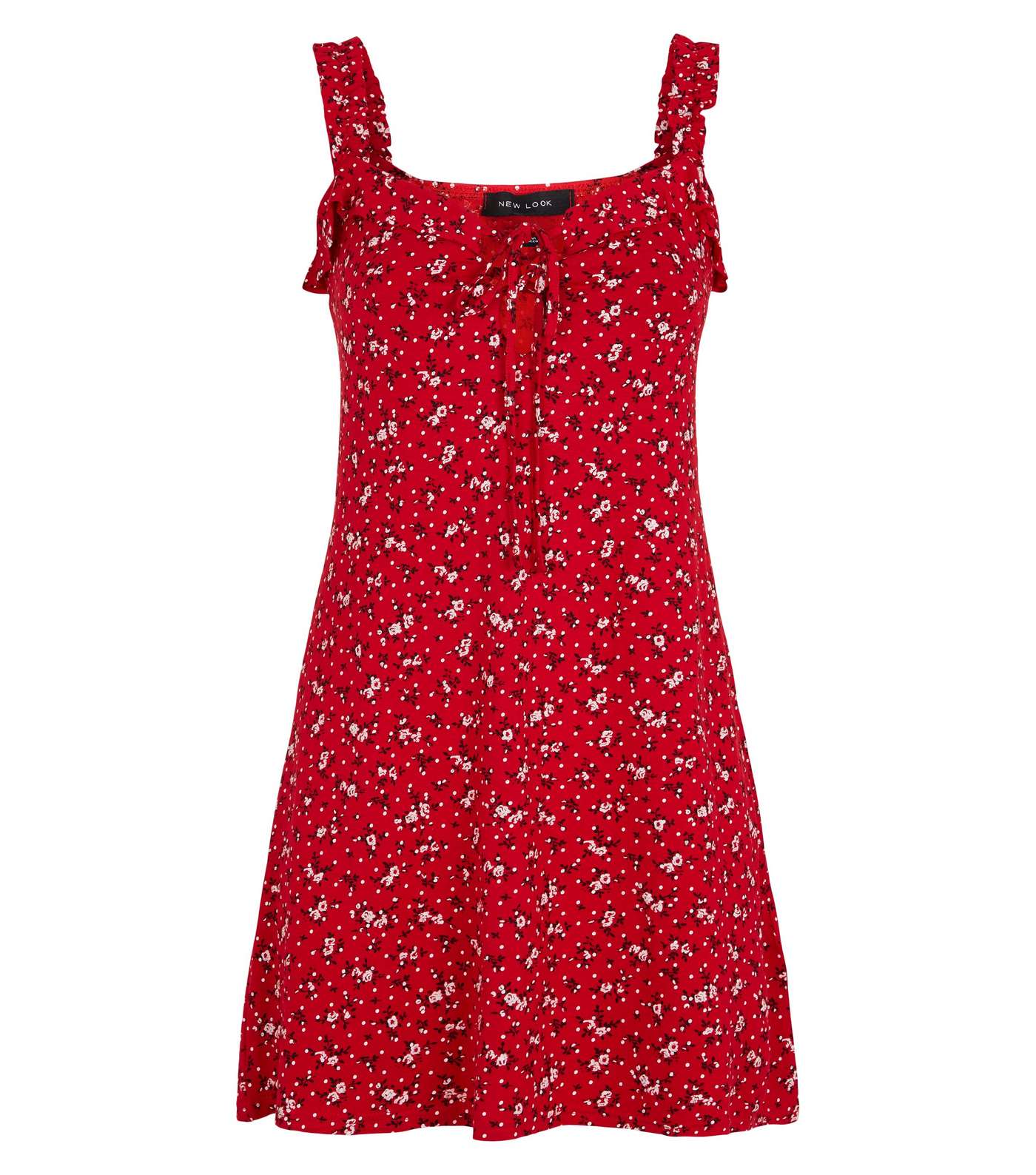 Red Ditsy Floral Lace Up Sundress Image 4