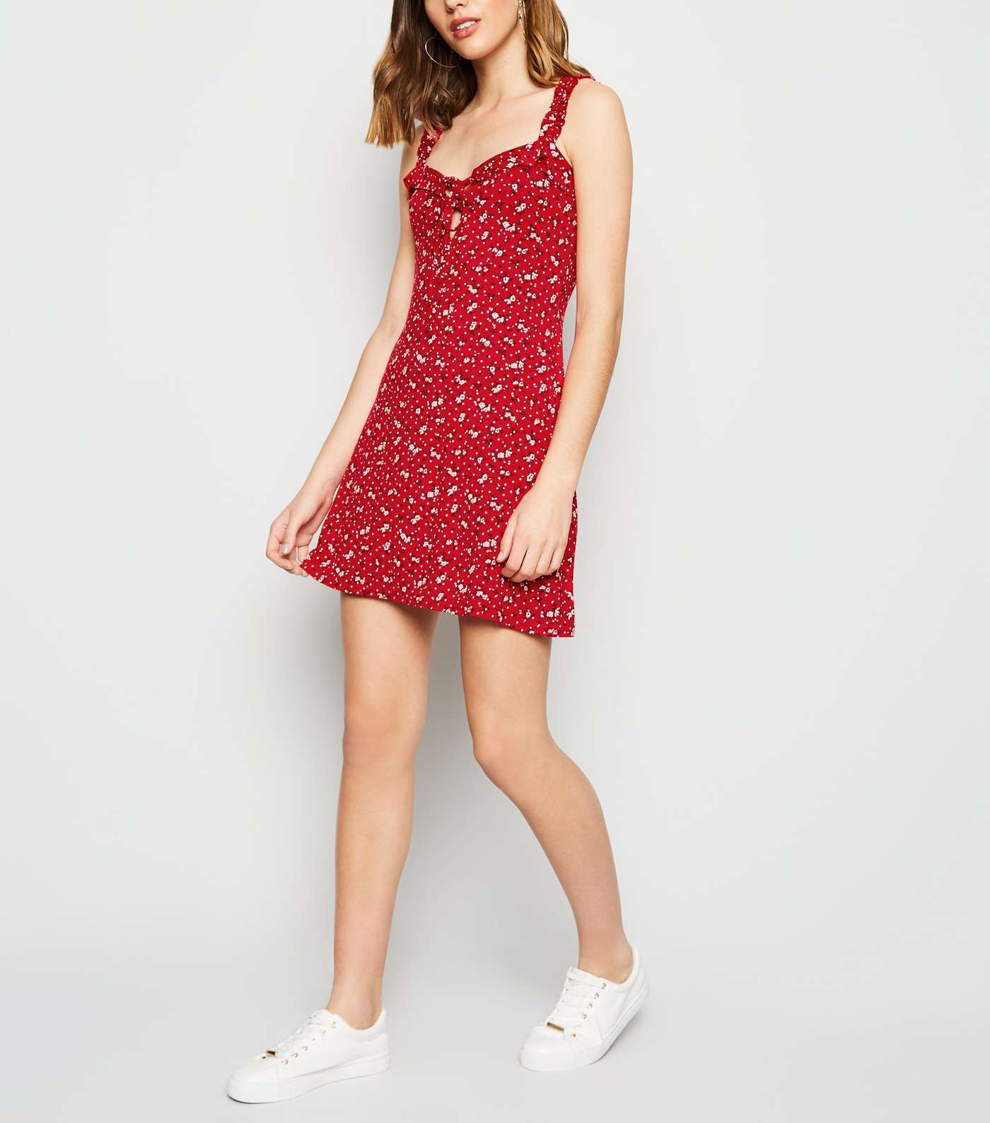 Red Ditsy Floral Lace Up Sundress Image 2