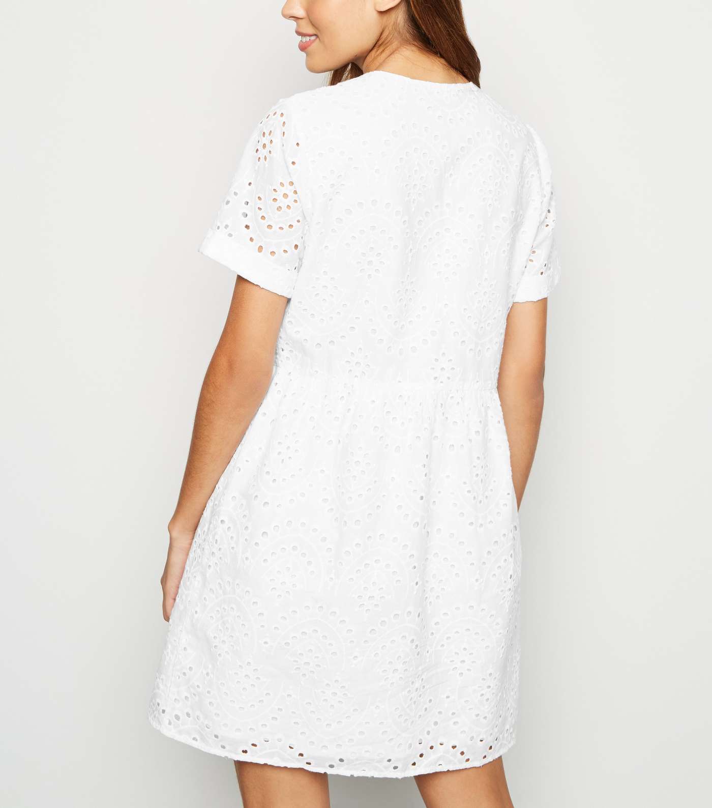 White Broderie Button Up Smock Dress Image 3
