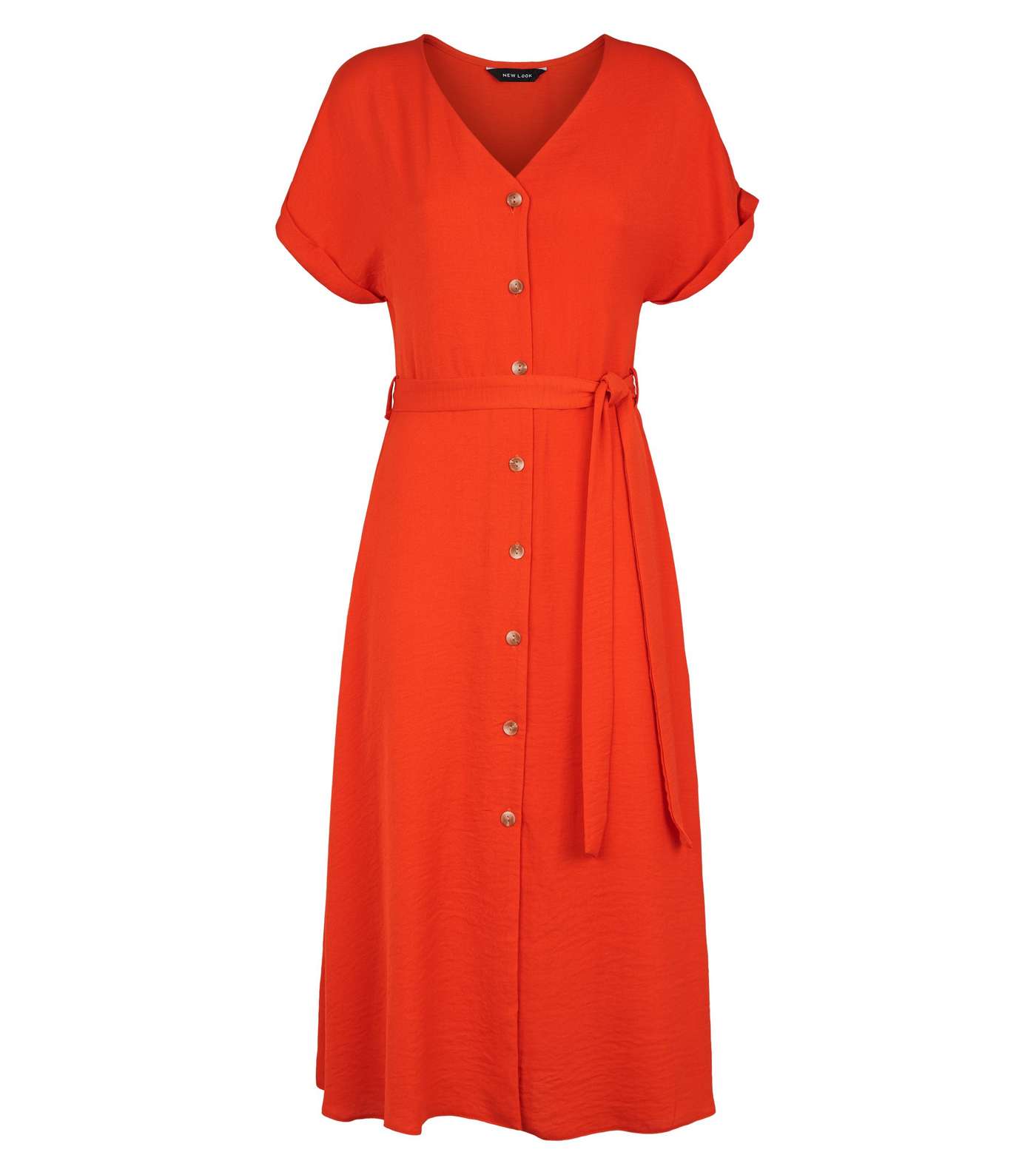 Red Herringbone Button Up Midi Dress Image 4