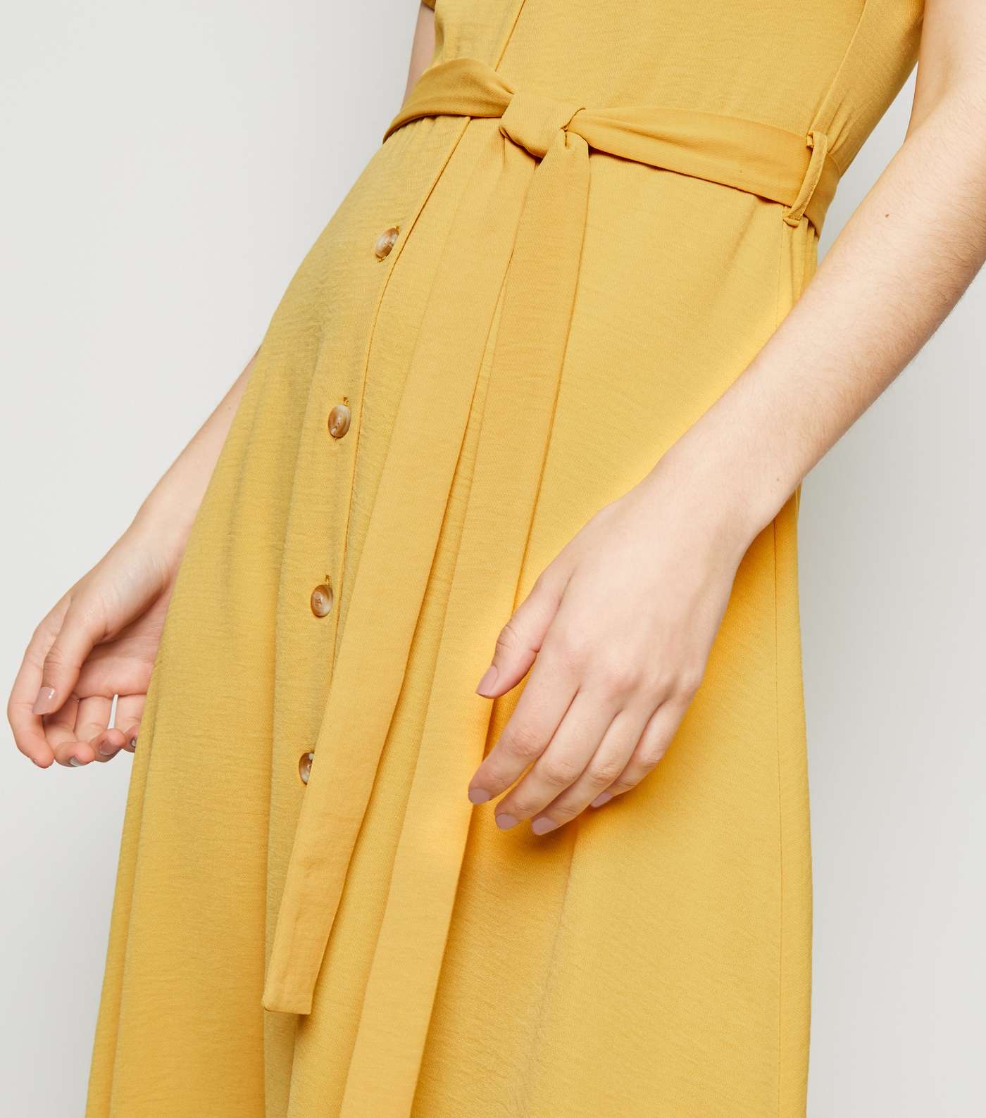 Yellow Herringbone Button Up Midi Dress Image 3