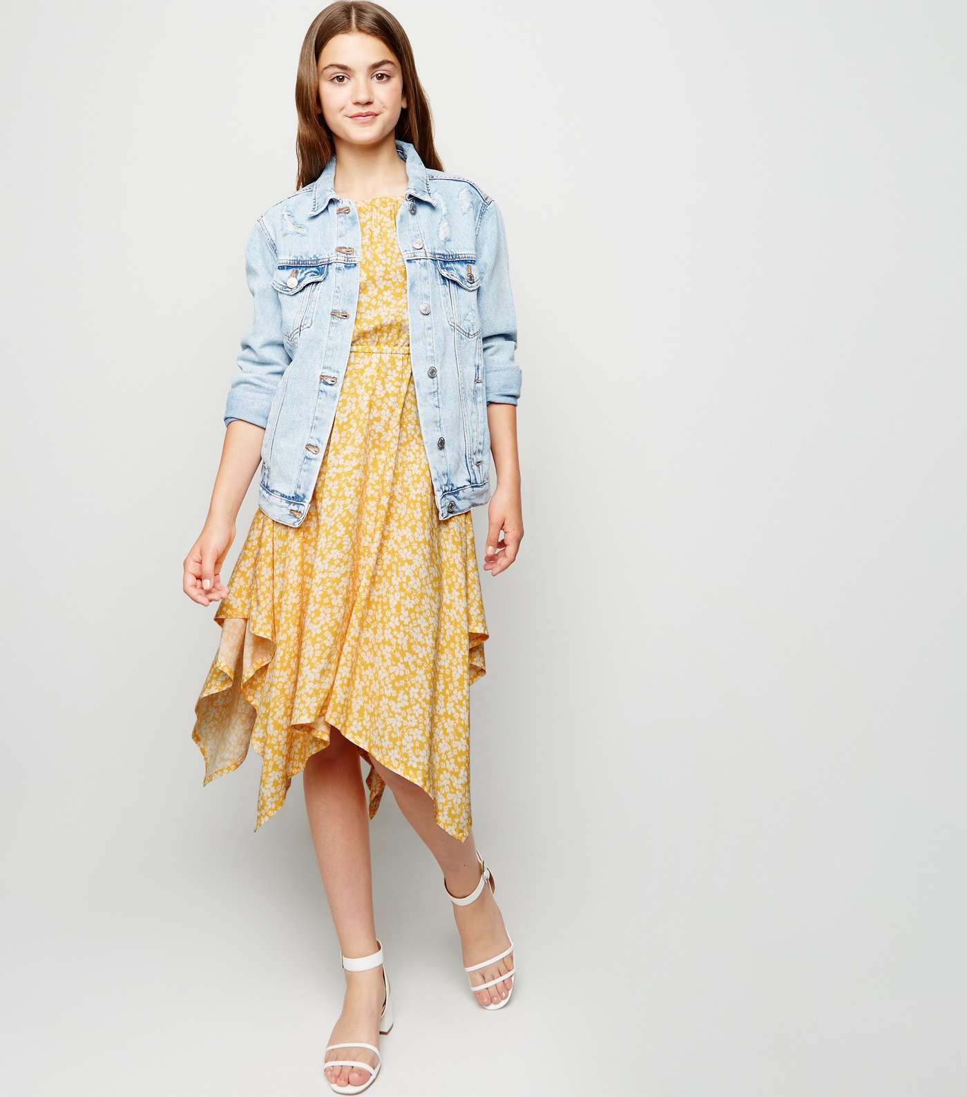 Girls Yellow Floral Bardot Midi Dress Image 2