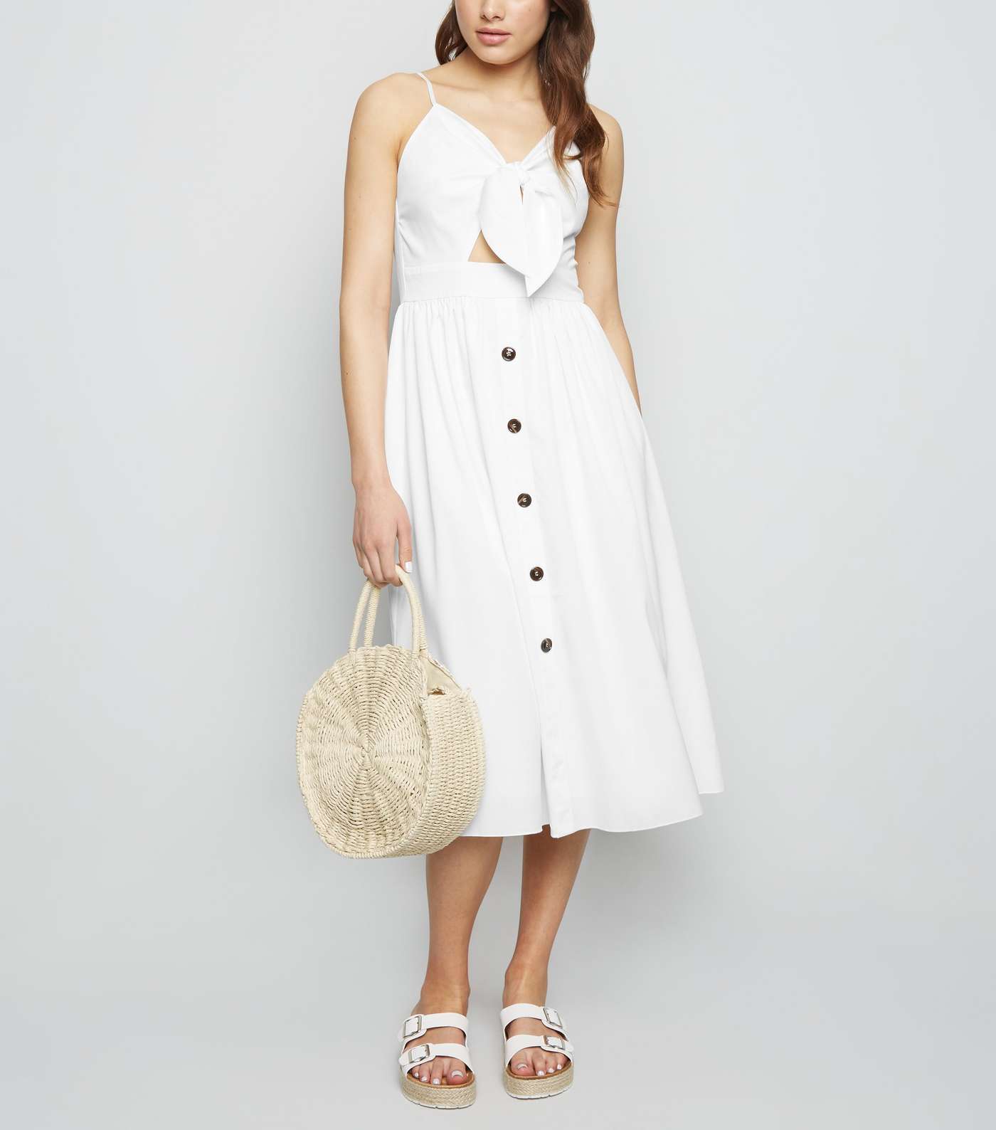 Cameo Rose White Button Midi Dress