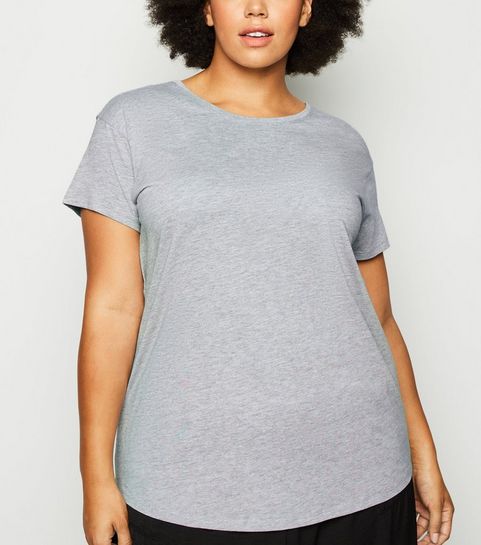 Curves Grey Organic Cotton Blend Oversized T-Shirt