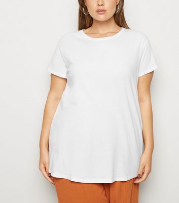 Image of Curves White Organic Cotton T-Shirt New Look