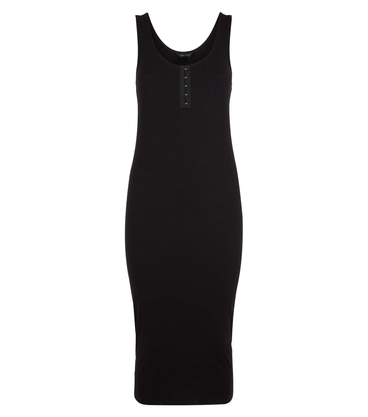 Black Ribbed Hook and Eye Midi Dress Image 4