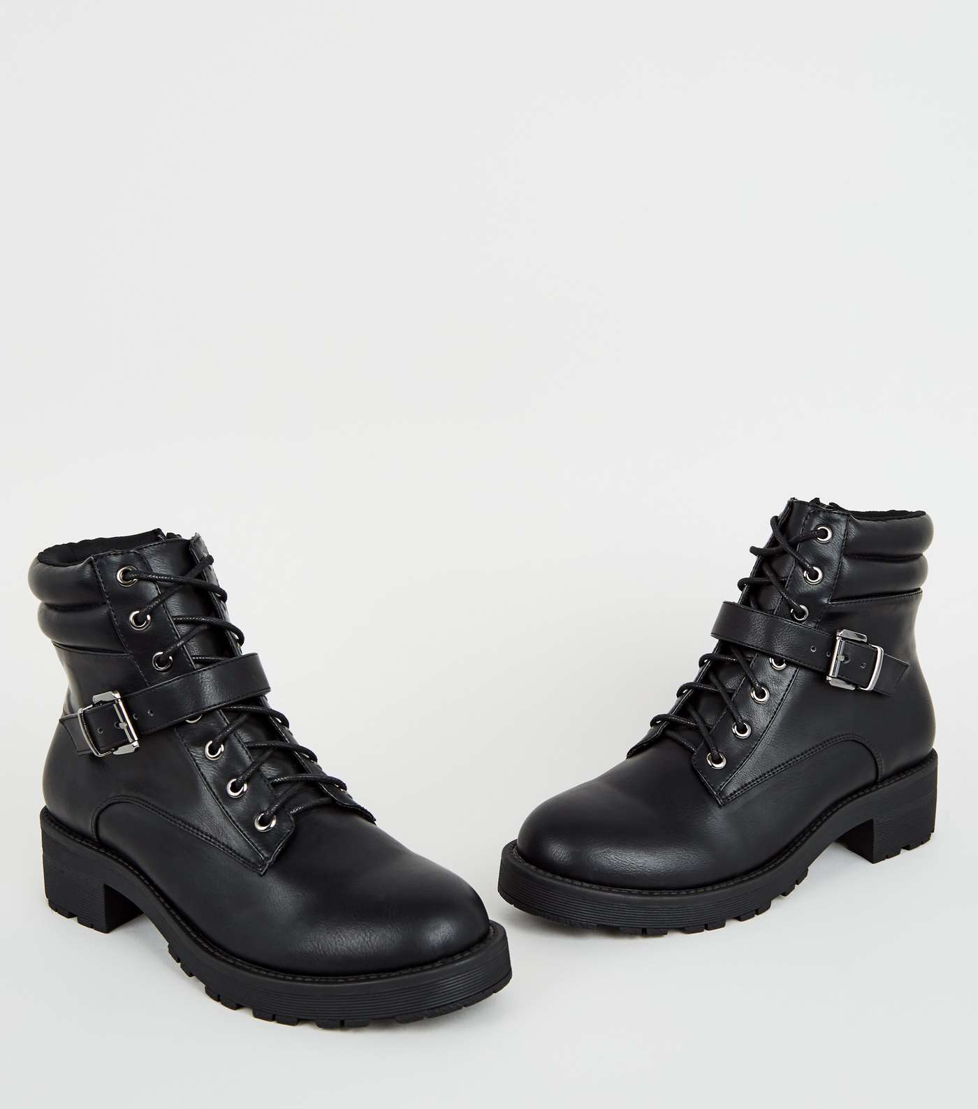 Black Leather-Look Lace Up Hiker Boots Image 3