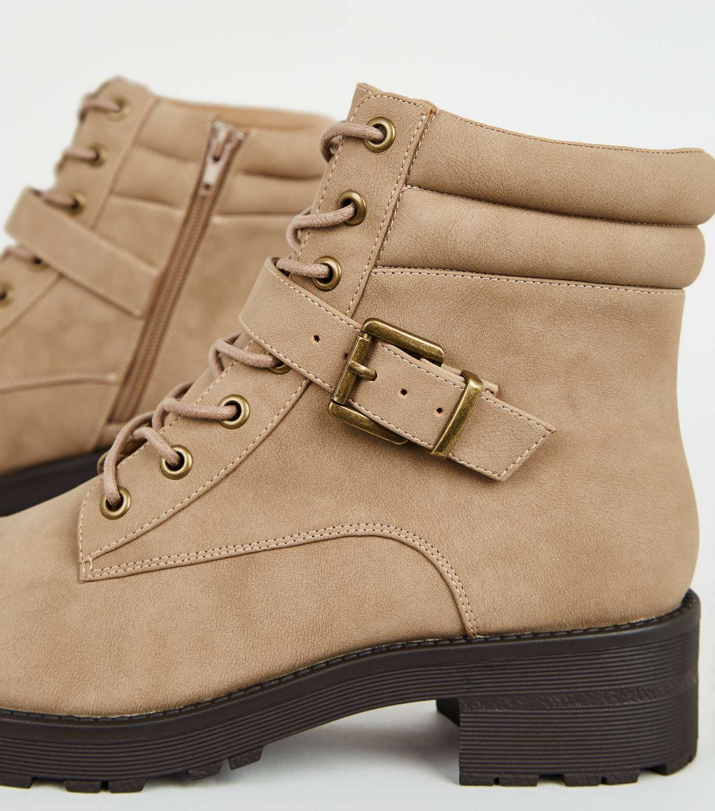 Light Brown Leather-Look Lace Up Hiker Boots Image 4