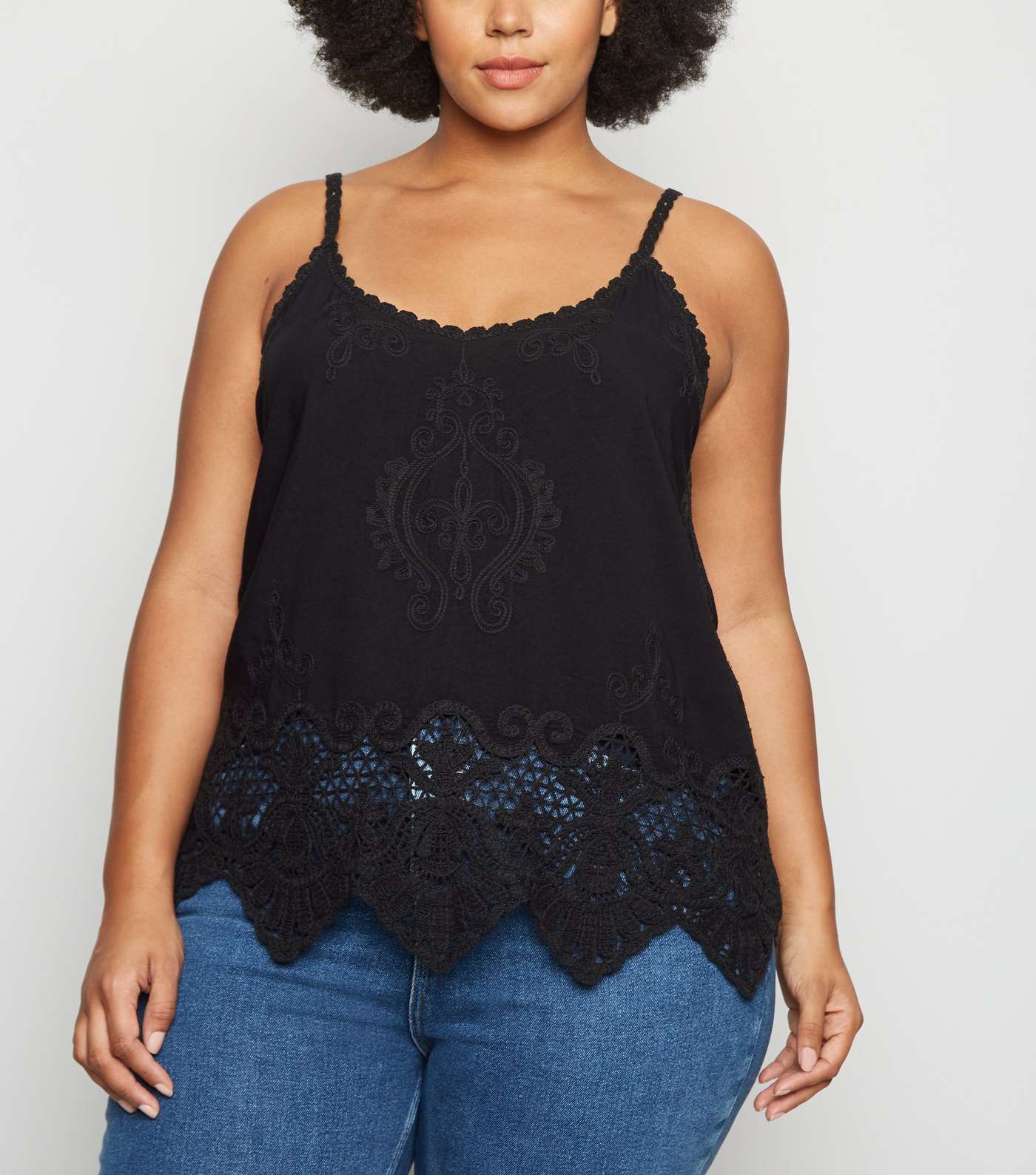 Curves Black Crochet Embroidered Cami 