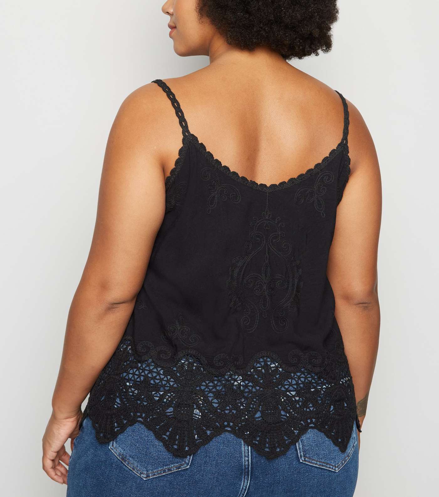 Curves Black Crochet Embroidered Cami  Image 3
