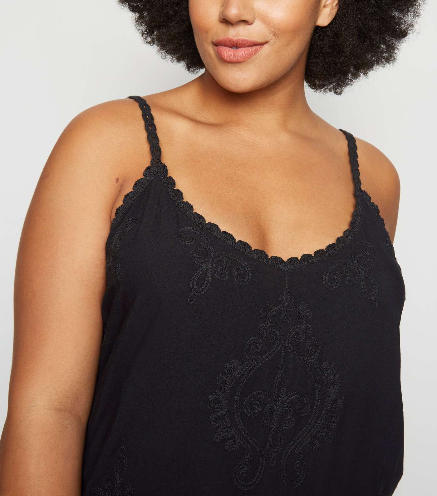 Curves Black Crochet Embroidered Cami  Image 5