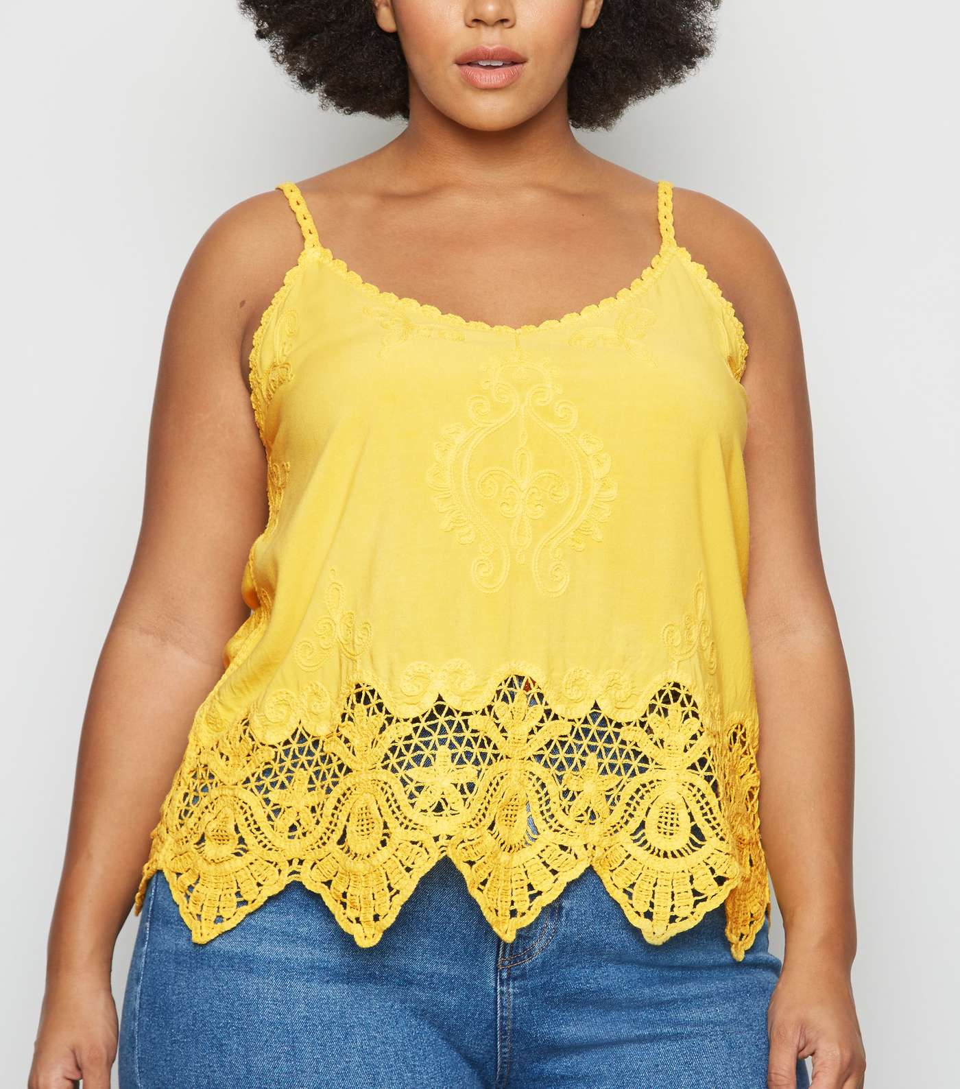 Curves Yellow Crochet Embroidered Cami 