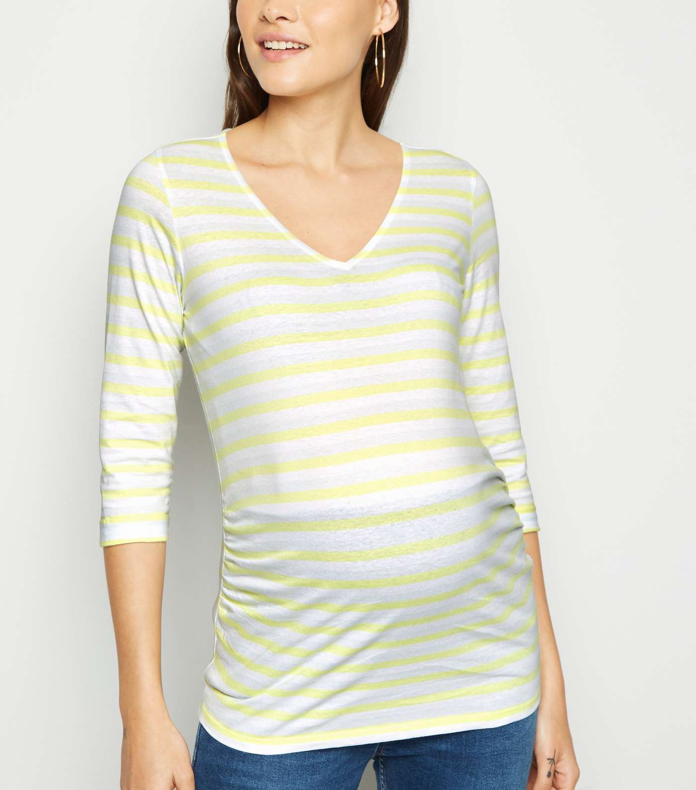 Maternity White Multi Stripe 3/4 Sleeve Top
