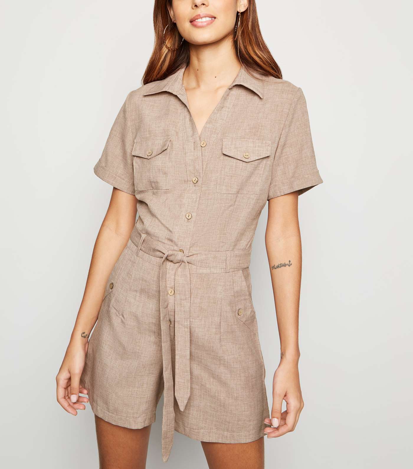 Pink Vanilla Stone Belted Utility Playsuit 