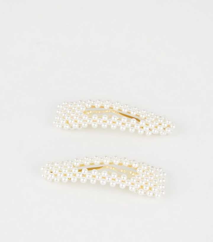 2 Pack Cream Faux Pearl Embellished Hair Clips