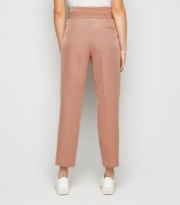 Mid Pink Tie Waist Tapered Trousers New Look