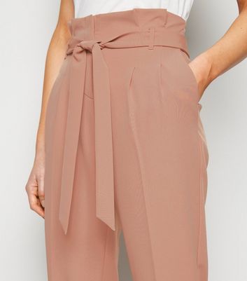Petite Pink Paperbag Waist Tapered Trousers  New Look