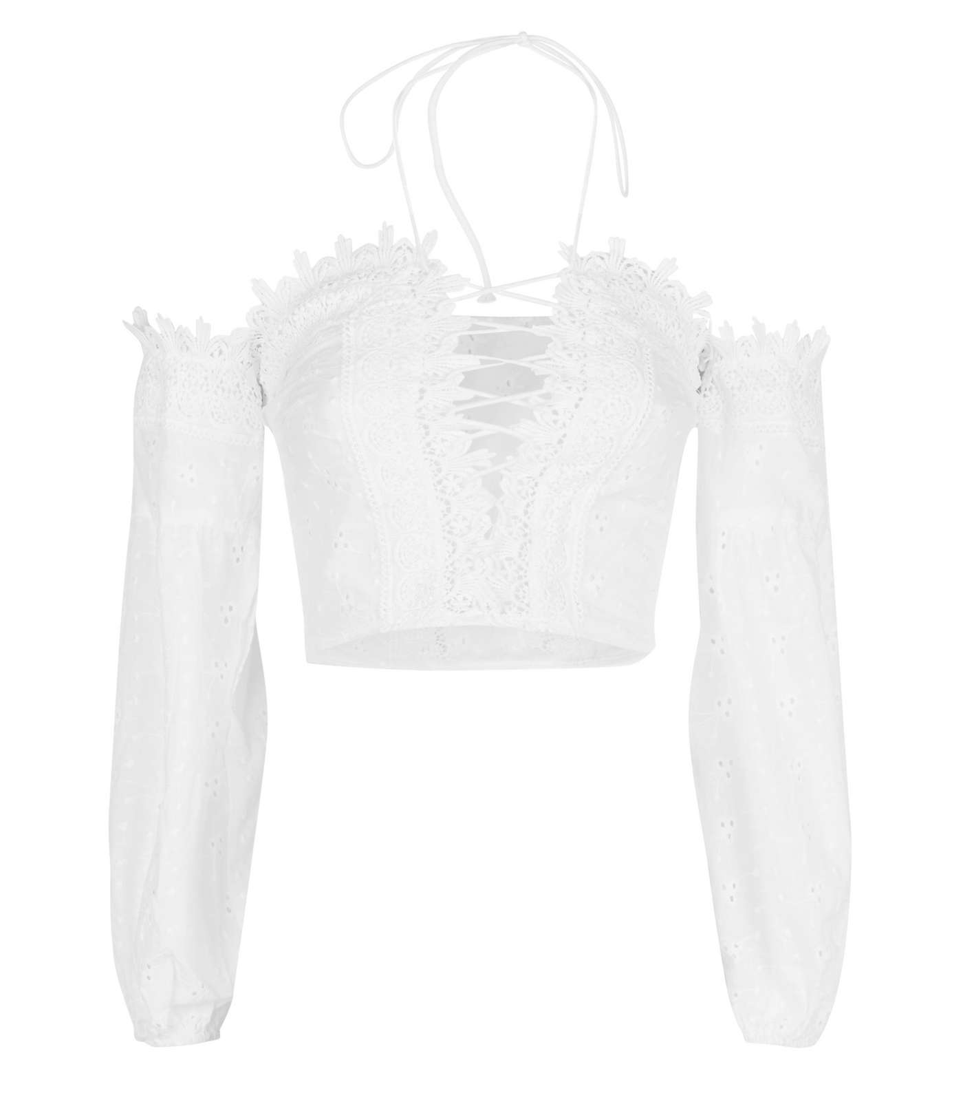 Parisian White Broderie Lace Up Crop Top Image 4