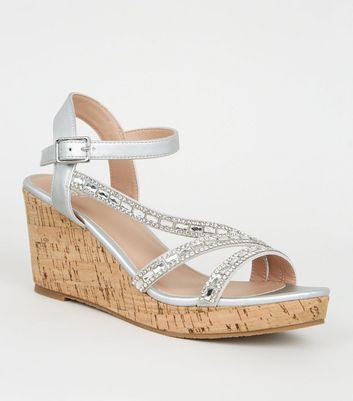 girls silver wedges