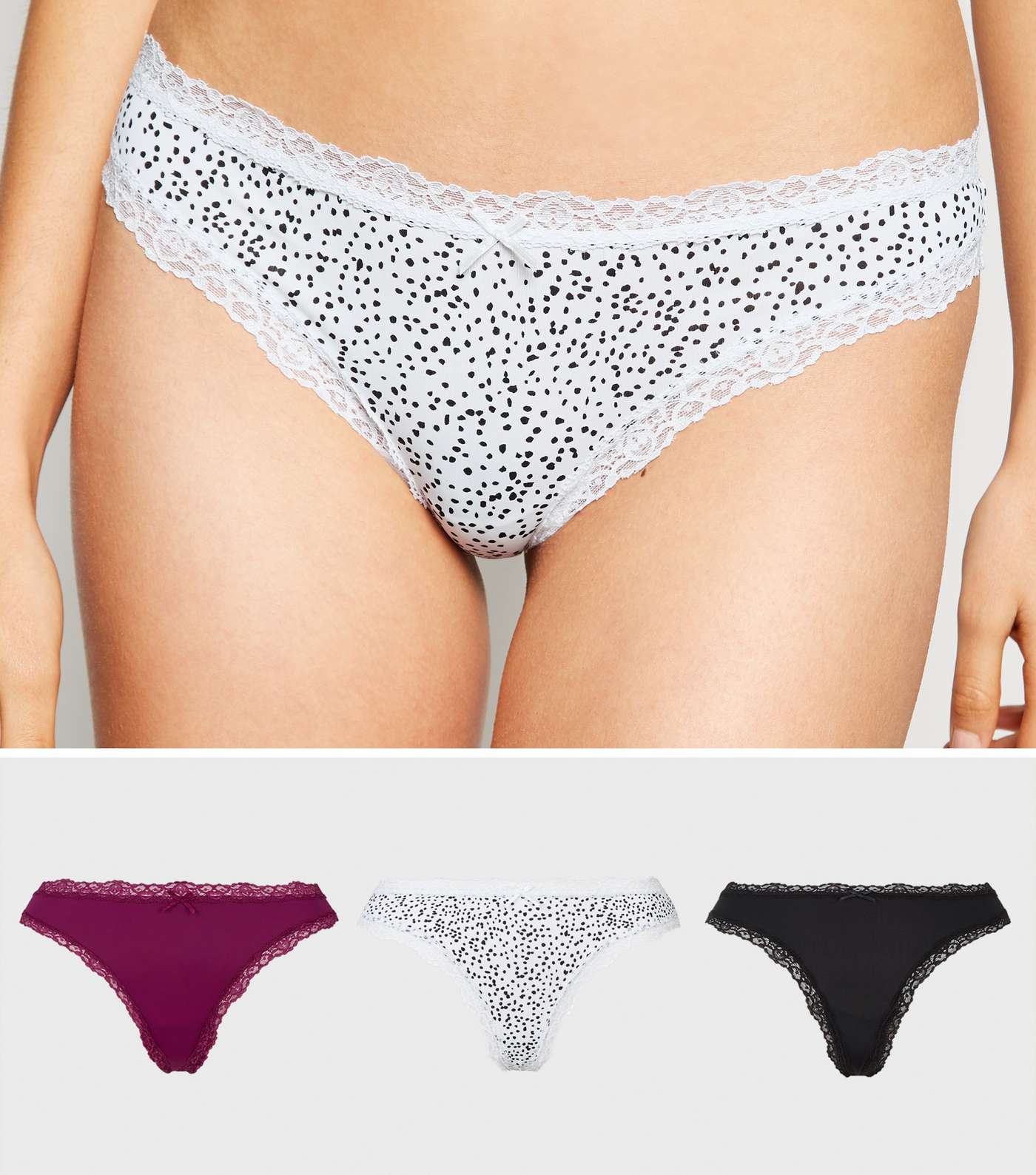 3 Pack Multicoloured Floral Lace Trim Thongs