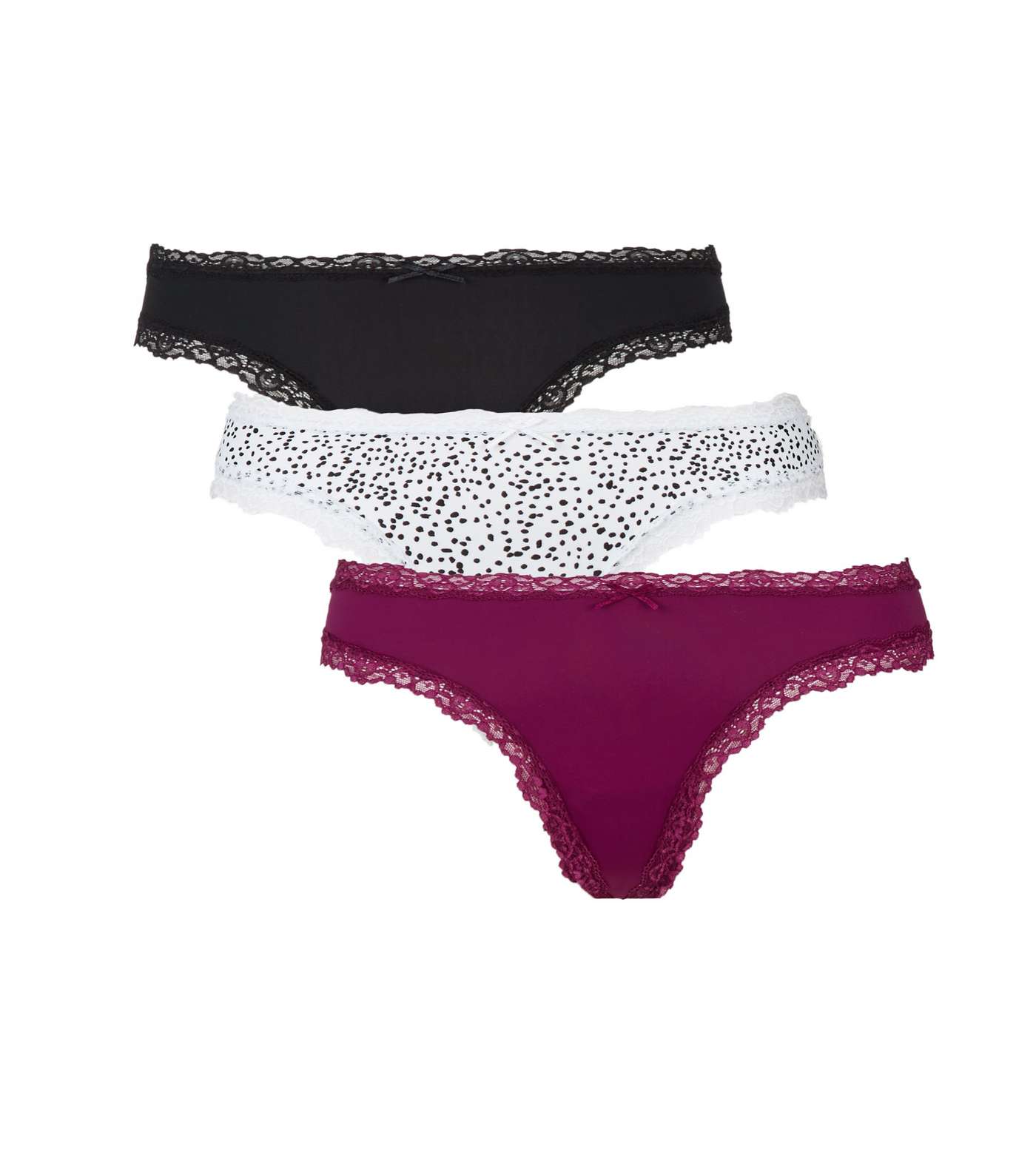 3 Pack Multicoloured Floral Lace Trim Thongs Image 3