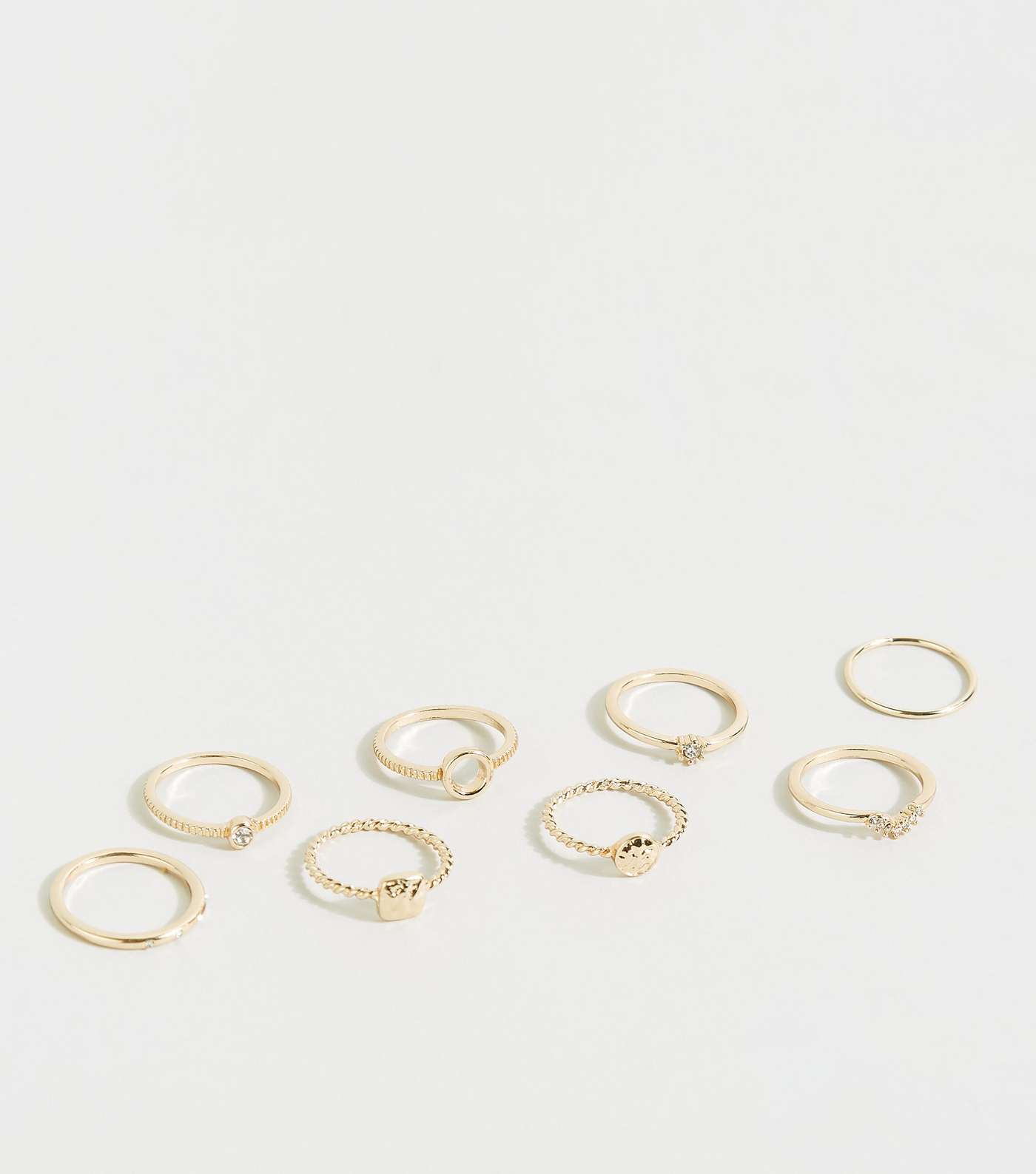 8 Pack Gold Hammered Diamanté Stacking Rings