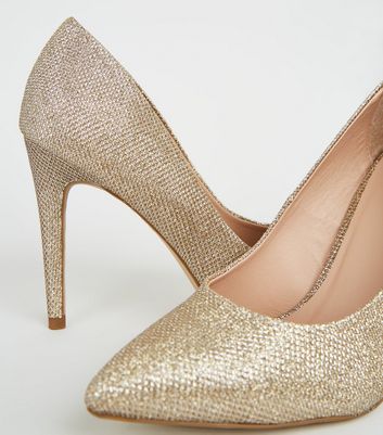 gold stiletto court shoes