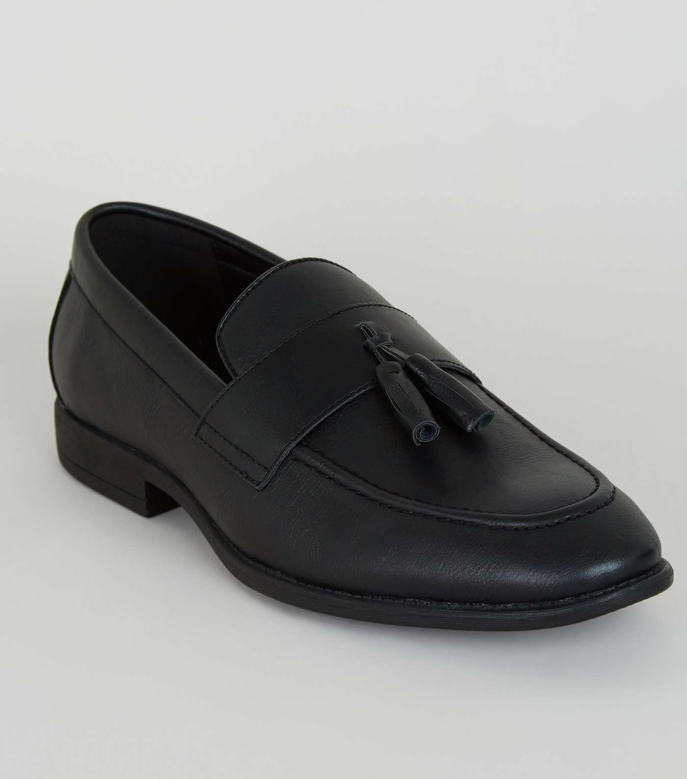 Black Leather-Look Tassel Trim Loafers Image 2