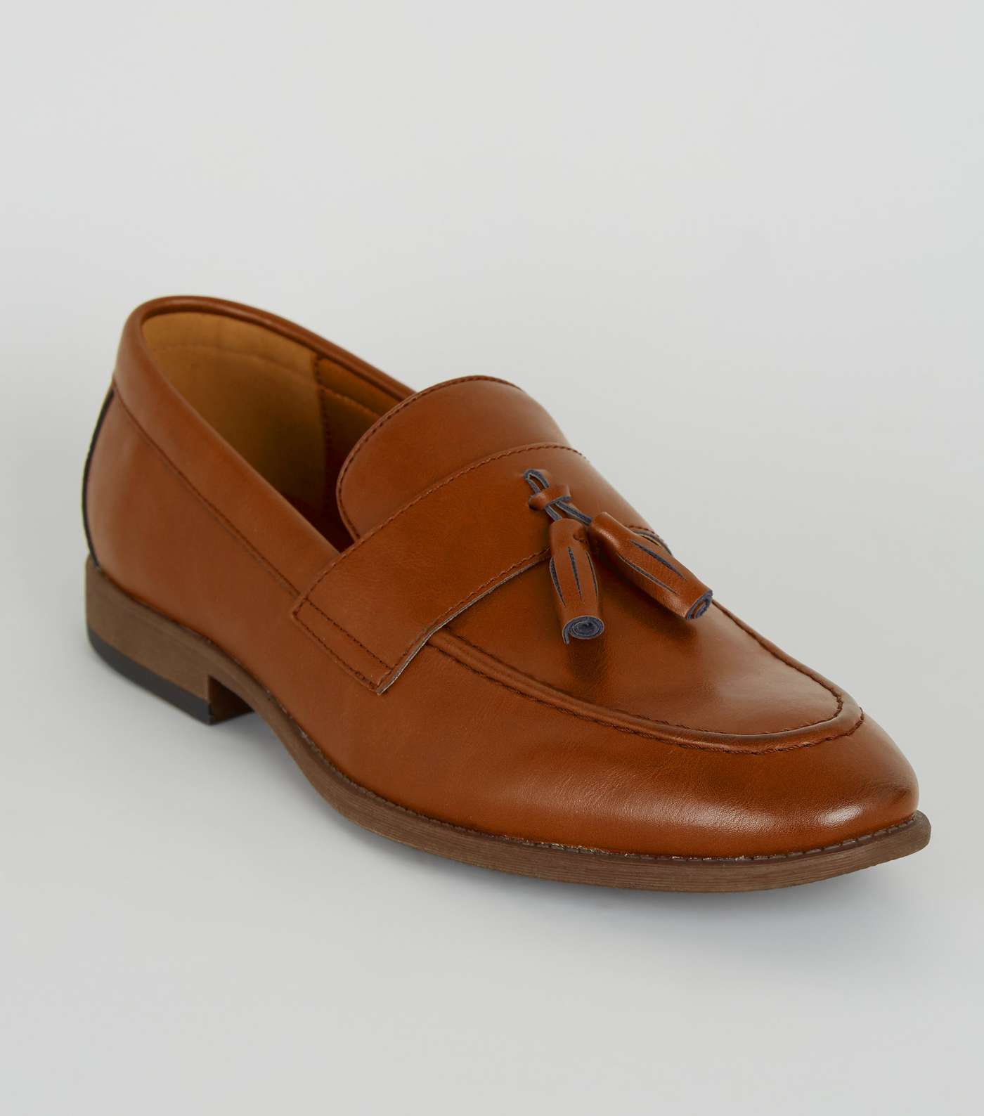 Tan Leather-Look Tassel Trim Loafers