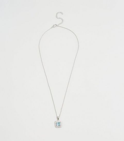 Blue Cubic Zirconia Square Pendant Necklace
