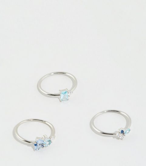 Blaue Steckringe mit Cubic Zirkonia