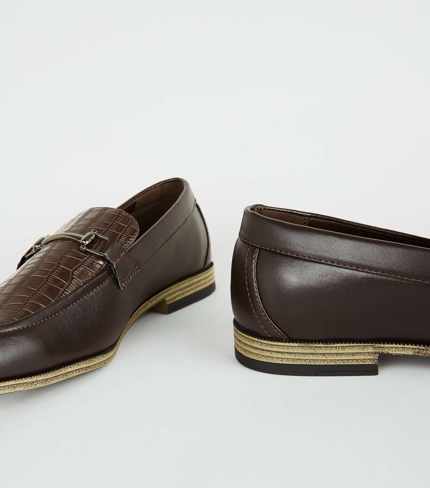Dark Brown Faux Croc Loafers Image 3