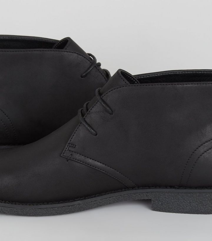 Black Leather Look Desert Boots New Look