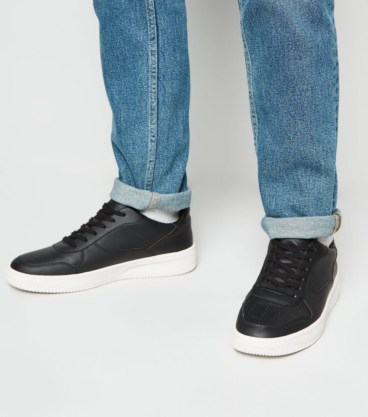 Men's Black Leather-Look Lace Up Trainers New Look