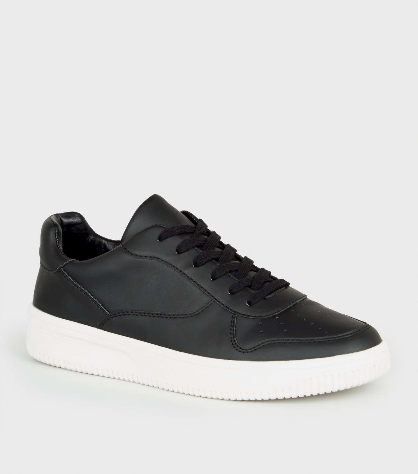 Black Leather-Look Lace Up Trainers Image 2