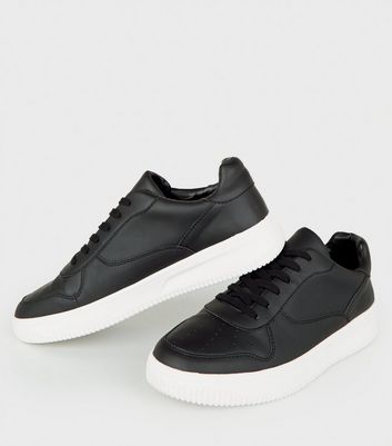 Black Leather-Look Lace Up Trainers 