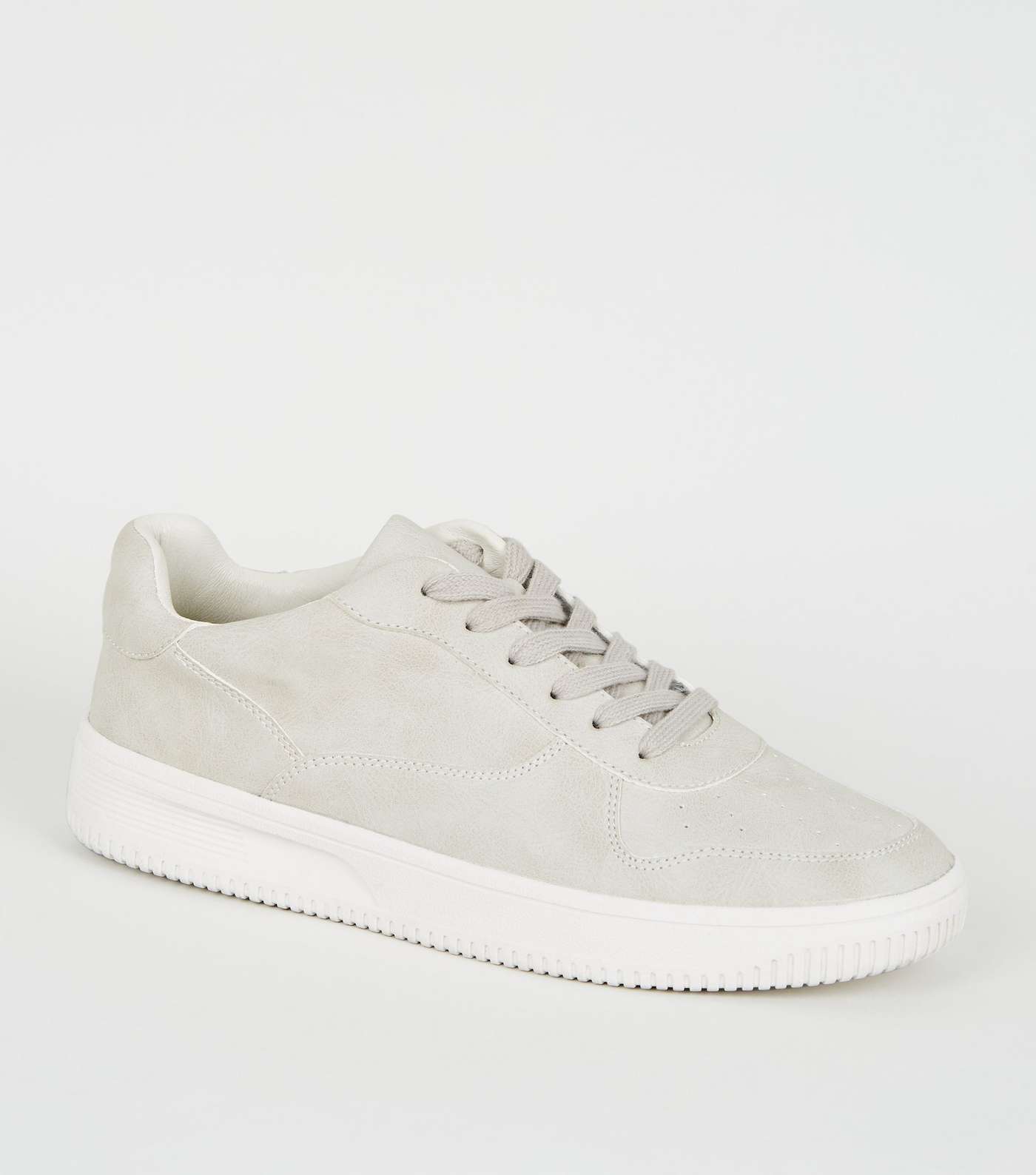Grey Leather-Look Lace-Up Trainers