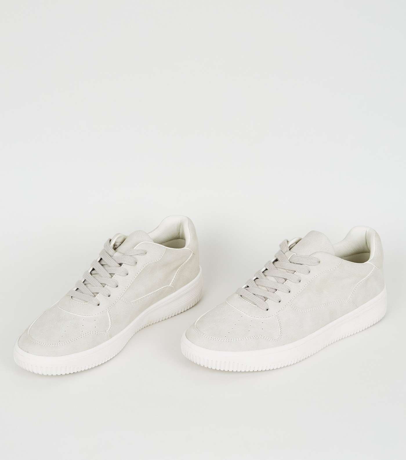 Grey Leather-Look Lace-Up Trainers Image 3