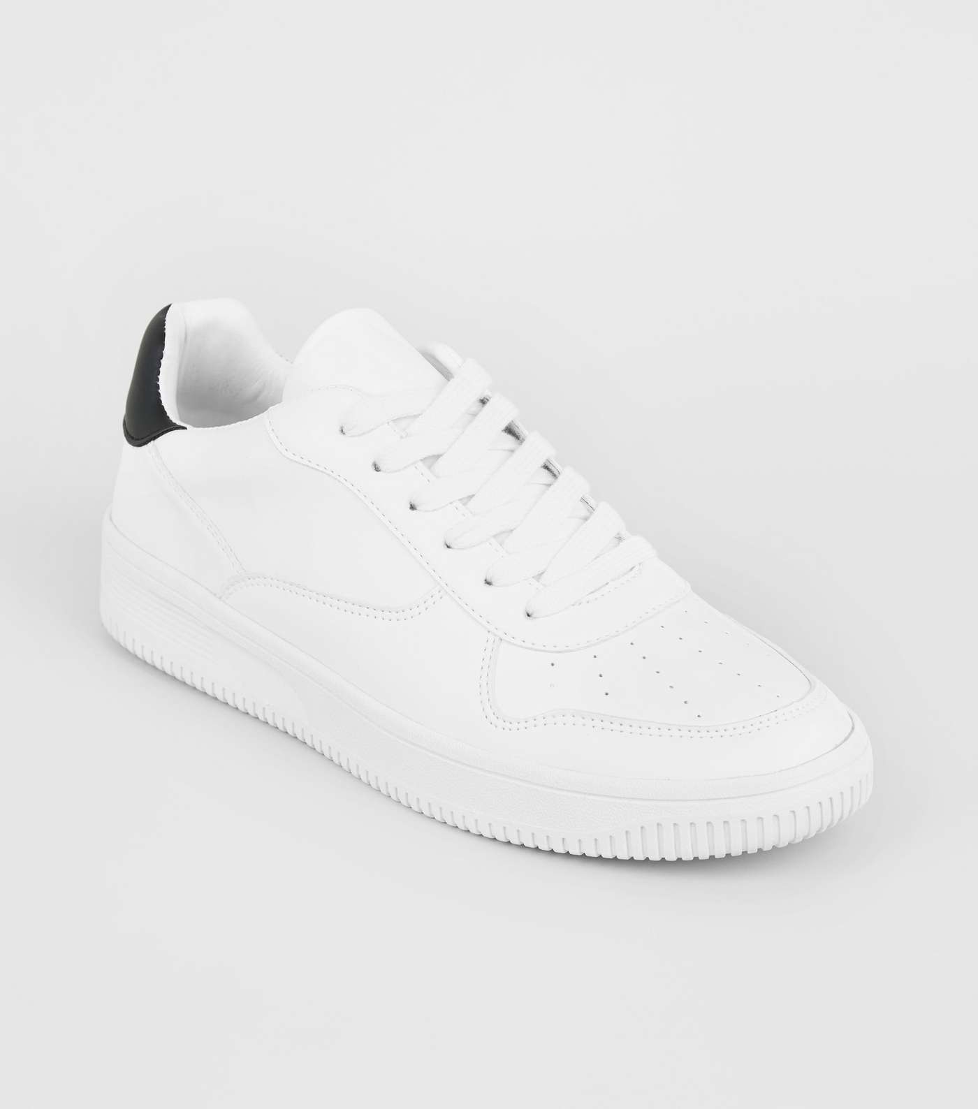 White Leather-Look Lace-Up Trainers