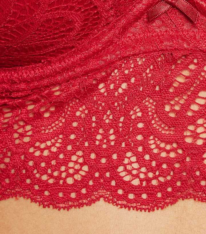 Dark Red Lace Scallop Hem Longline Push-Up Bra