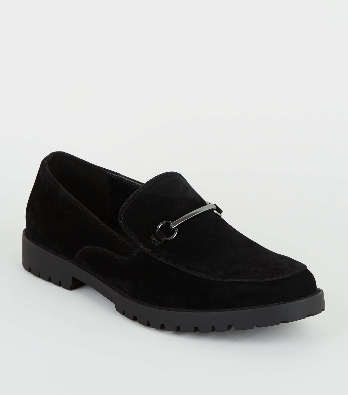 Black Suedette Bar Front Chunky Sole Loafers Image 2