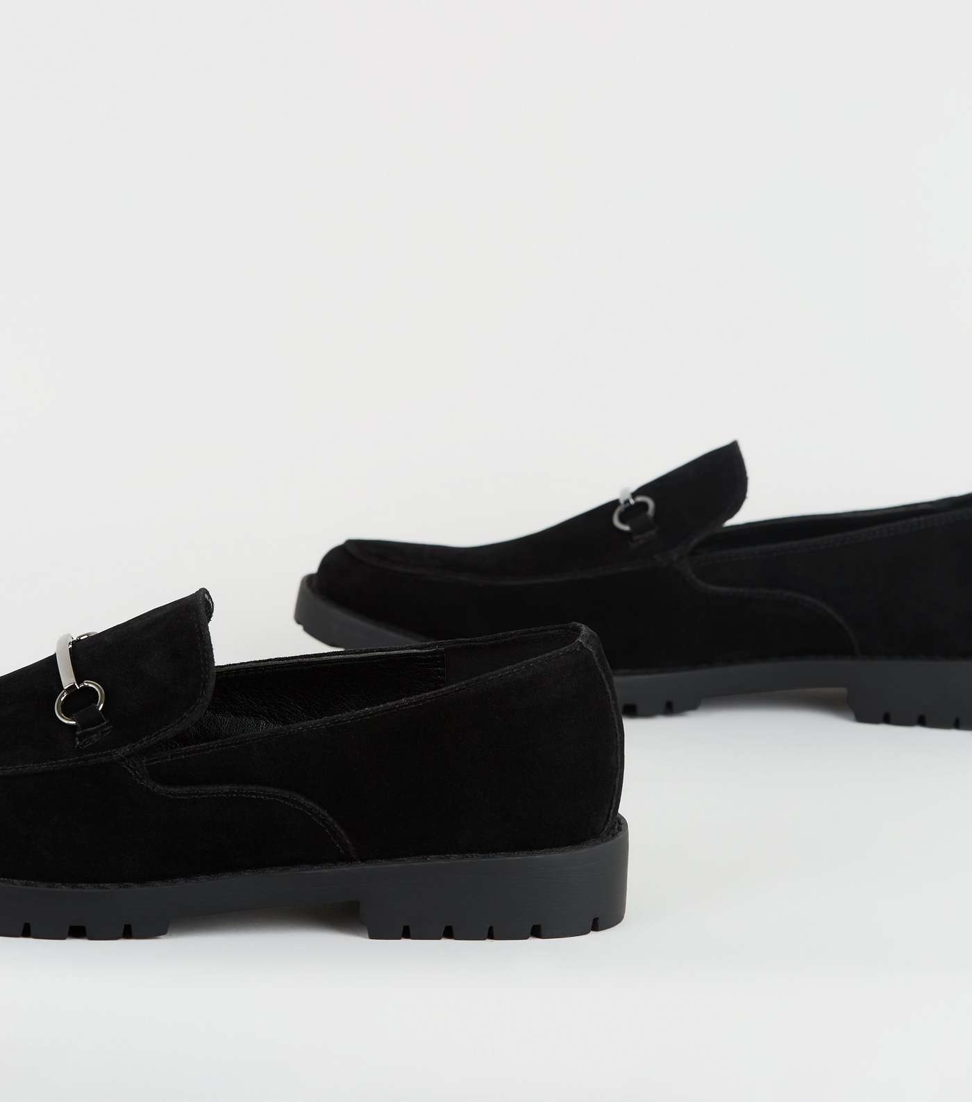 Black Suedette Bar Front Chunky Sole Loafers Image 4