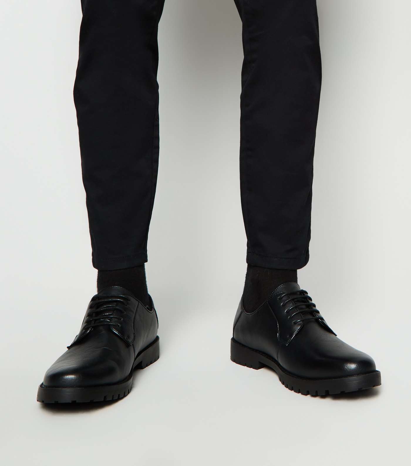 Black Leather-Look Cleated Derby Shoes